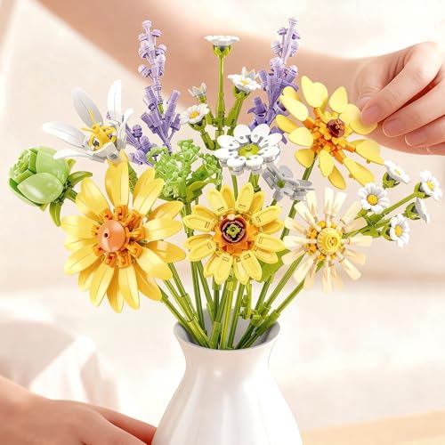 LYNGVA SAIRO Sunflower Building Blocks Set, Gift for Girls & Women, Flower Bouquet, Roses Chamomile Daisies Gerberas & Mor...