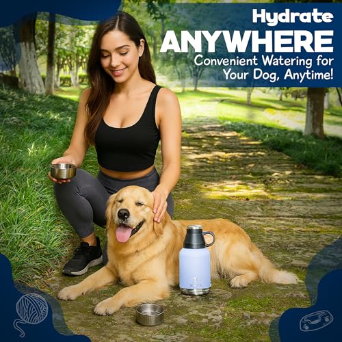 WRTZ Portable Dog Water Bottle with 2 Removable Water Bowls for Dogs – Leak-Proof Insulated Stainless Steel Dog Water Bott...