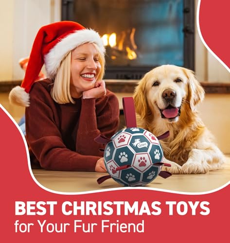 QDAN Dog Balls, World Cup Soccer Ball with Straps, Durable Herding Balls for Small Medium Pet, Puppy Birthday Gifts, Dog W...