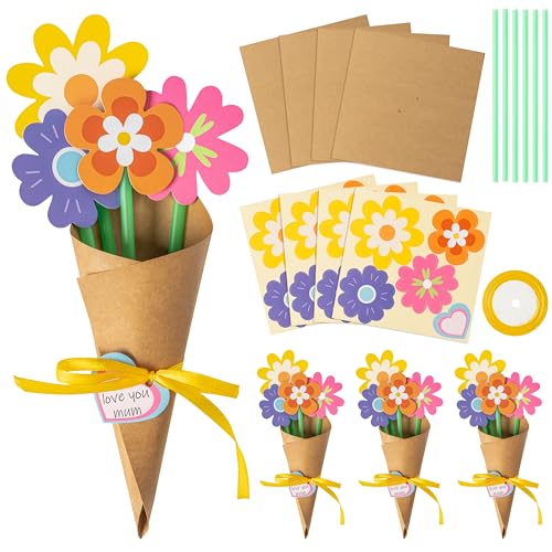 BeYumi Flower Bouquet Craft Kit - 24Pcs Mother's Day Flower Bouquet Craft for Kids Make Your Own Bunch of Flowers Teacher ...