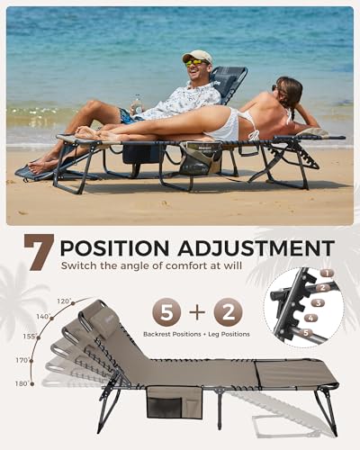 KingCamp Tanning Chair with Face Hole, Lounge Chairs Outdoor Folding Comfy Adjustable 5-Position Lay Flat Foldable Chaise ...