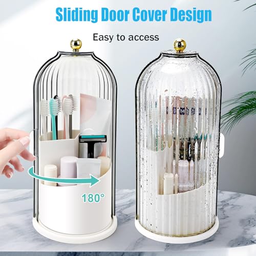 Concealed Toothbrush Holder, Rotating Bathroom Organizer Countertop, Toothbrush Holders with Cover, Bathroom Counter Organ...