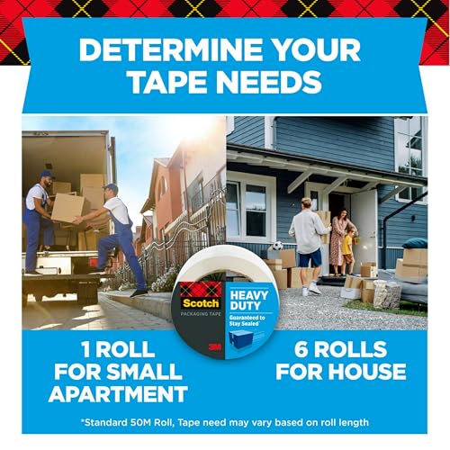 Scotch Heavy Duty Packaging Tape, 1.88" x 54.6 yd, Designed for Packing, Shipping and Mailing, Strong Seal on All Box Type...