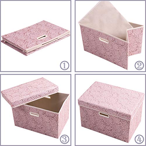 PRANDOM Larger Collapsible Storage Bin with Lid [1-Pack] Fabric Decorative Storage Box Cube Organizer Container Baskes wit...