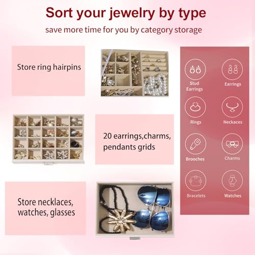 BOOVO Clear Lid Jewelry Box,3 Layers Jewelry Organizer Large Multi-Functional Jewelry Storage Box with 2 Drawers,Jewelry D...