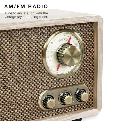 Victrola Willow – Retro Wood Bluetooth Radio with Built-in Speakers: Elegant & Vintage Design, Rotary AM/FM Tuning Dial, B...