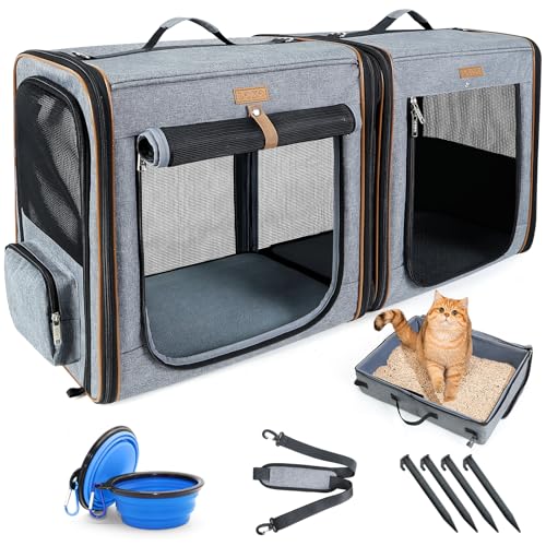 Lekereise Large Cat Carrier for 2 Cats, 2-in-1 Cat Travel Carrier with Litter Box, (17.7" x2) x16.5"x13" Pet Carrier with ...