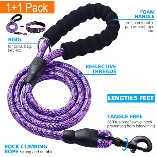 Ladoogo Reflective Dog Collar Padded with Soft Neoprene Breathable Adjustable Nylon Dog Collars for Small Medium Large Dog...