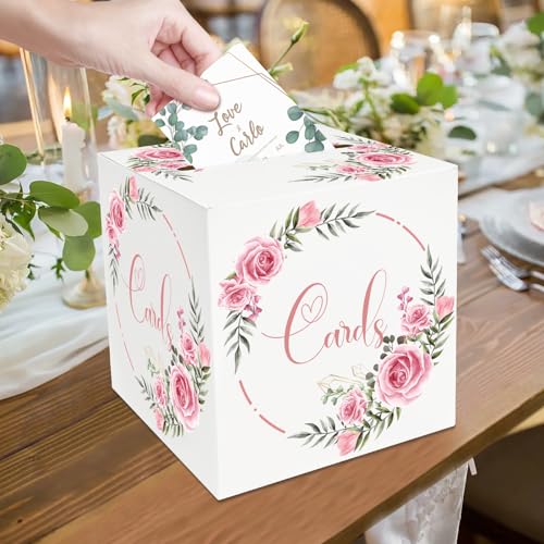 LIKAJON 1 Pack Rose Floral Card Box Holder for Party, 8.7"Card Box for Valentines Day, Wedding, Gift Card Box for Birthda...