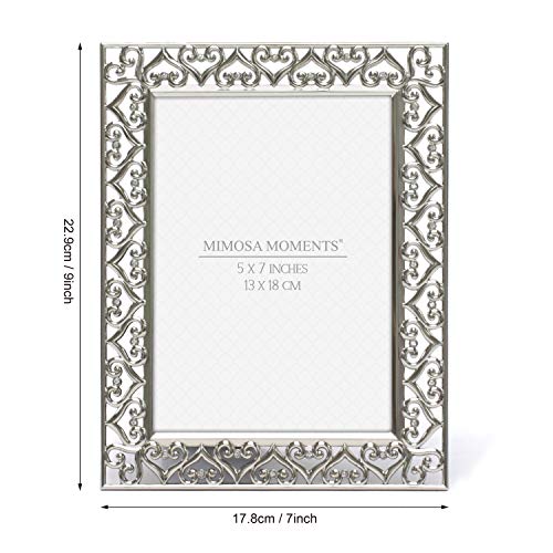 MIMOSA MOMENTS 5x7 Silver Heart Metal Picture Frame with Rhinestones, Decorative Photo Frame for Wedding, Anniversary, Bir...