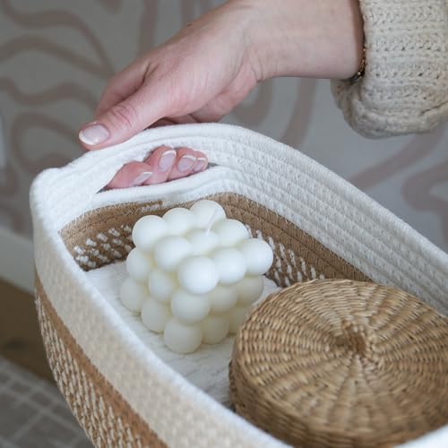 Beautiful Storage Basket Set of 3 - Sturdy Cotton Rope Baskets for Shelves Are Perfect for Organizing Your Home - Quality ...
