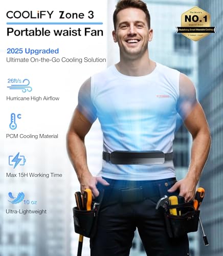 TORRAS 2026 Top Portable Waist Fan COOLiFY Zone 3, Ultra-Light Personal Wearable Belt Fan, 26ft/s Strongest Wind for Full ...