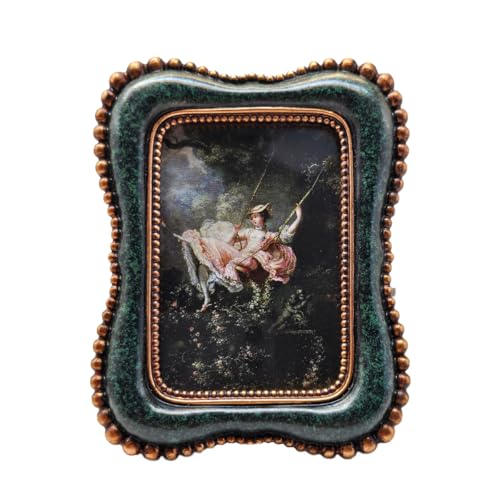 YULINK 2.5x3.5 Small Vintage Picture Frame, Tiny Antique Blackish Green Ornate Photo Frame, for Tabletop and Wall Display,...
