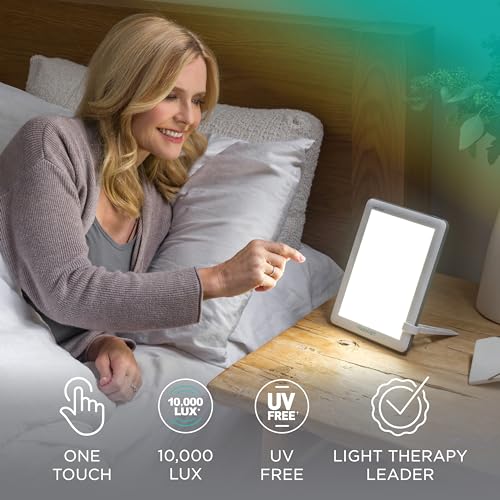 Verilux HappyLight Lucent - One-Touch Light Therapy Lamp with 10,000 Lux, UV-Free, LED Bright White Light & Detachable Sta...