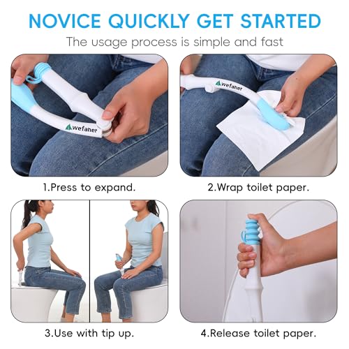 Wefaner Foldable Toilet Aid, 15.6“ Long Comfort Wipe Wand Bottom Buddy Toilet Self Tissue Aids for Toileting, Self Help Wi...