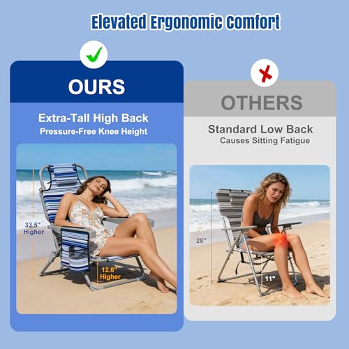 DIAMONDFORGE Lightweight Portable Beach Chair for Adults, 350 LBS Capacity Backpack Beach Chair, Reclining Beach Chair wit...