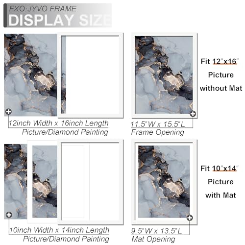 Fxojyvo 12x16 Frame White, Display Picture 10 x 14 with Mat or 12 x 16 Without Mat, Wall Hanging Large Picture Frame for D...