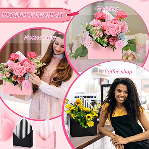 Outus 20 Pcs Mother's Day Floral Envelope Boxes Empty Paper Flower Bouquet Envelop Paper Boxes Pink Black Stripe Florist F...