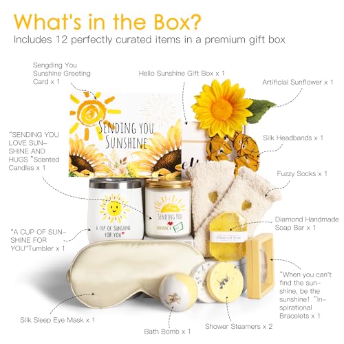 Birthday Gifts for Women, Sending Sunshine Christmas Gifts, Get Well Soon Gifts Basket Care Package Unique Spa Gifts Box w...