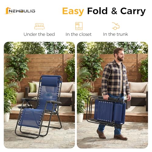 NEWBULIG Zero Gravity Chair Set of 2, Lounge Chair Folding Portable Adjustable Camping Reclining Chairs with Adjustable Po...