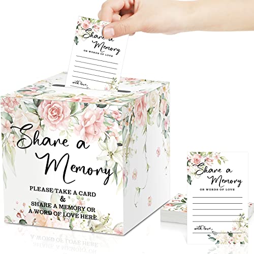 Tatuo 50 Pcs Greenery Share a Memory Cards for Collections of Life, Memory Cards Box Guest Ideas Pink Flower Box for Funer...