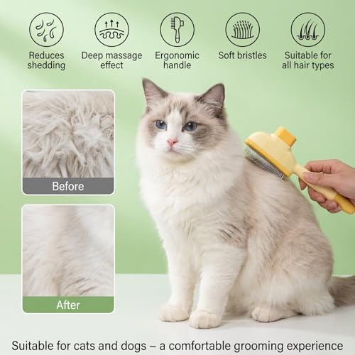2 Pack Self-Cleaning Pet Comb for Dogs & Cats, Reusable Cat Grooming Brush Dog Shedding Brush Pet Hair Brushes Cats Fur Co...