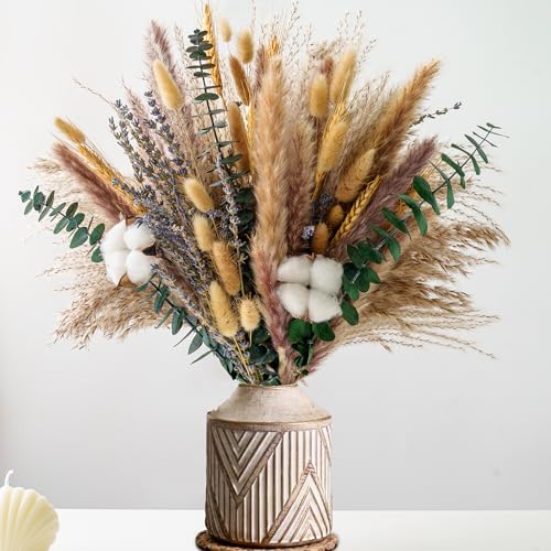 Handmade Dried Flower Bouquet - Pampas Grass, Eucalyptus & Cotton Stems - Boho Home Decor, Wedding Centerpiece, Floral Arr...