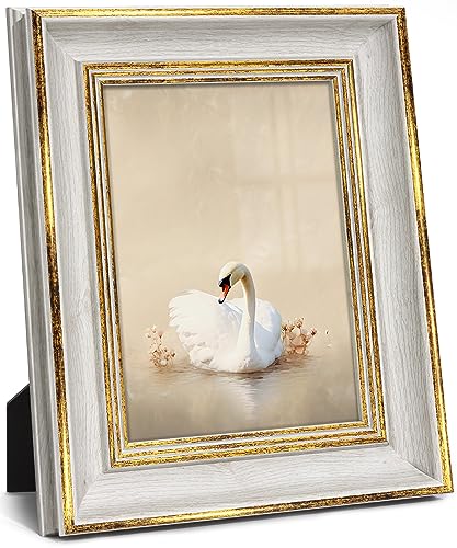 Afuly 5x7 Picture Frame Antique Vintage Photo Frame Retro White Gold Picture Frames for Desk Standing Wall Hanging Home De...
