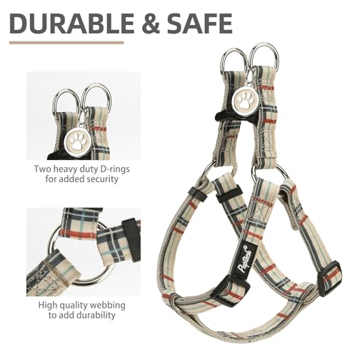 PUPTECK No Pull Dog Harness Soft Adjustable Basic Nylon Step in Puppy Vest Outdoor Walking with ID Tag, Plaid Beige, S