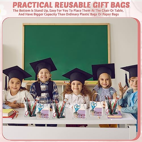 LEIFIDE 50pcs Clear Plastic Gift Bags with Handles PVC Reusable Transparent Totes Bags for Goodie Candy School Birthday Pa...