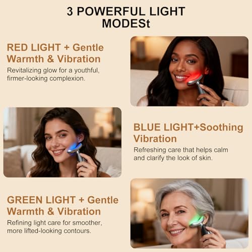 Red Light for Face and Neck, 7-in-1 Face Massager Tool, 3-Color Portable Facial Massager for Skin Care (5.9in)