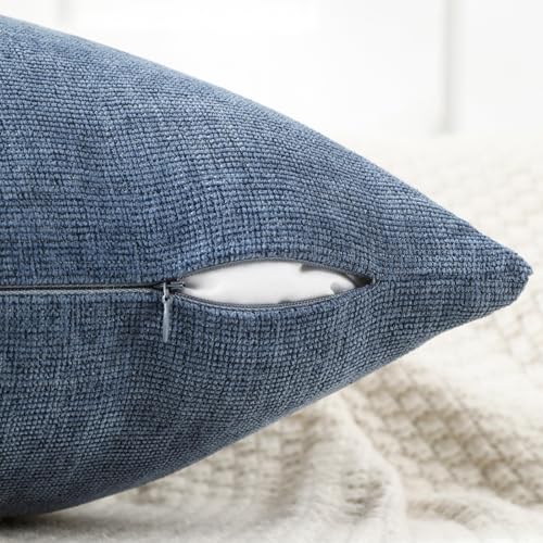 Jepeak 20x20 Inch Decorative Chenille Throw Pillow Covers, Pack of 2 Cozy Concise Pillow Cases Soft Farmhouse Modern Squar...