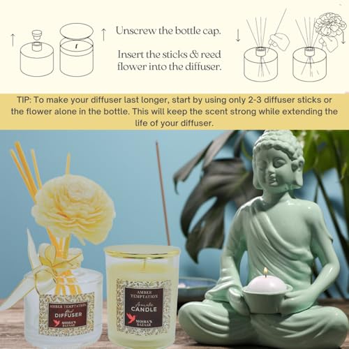 Moira's Bazaar Elysian Essence Aromatherapy Gift Set – Luxury Candle and Flower Reed Diffuser – Perfect Scented Gift for W...