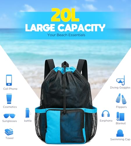 RUENVUE Mesh Swim Bag Drawstring Backpack 20L, Swim bags for Swimmers Equipment & Summer Essentials Mens and Women, Beach ...