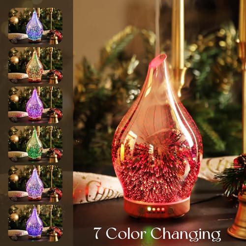 Porseme Essential Oil Diffuser 3D Firework Glass Aromatherapy Ultrasonic Humidifier Rose Gold, Auto Shut-Off, Timer Settin...