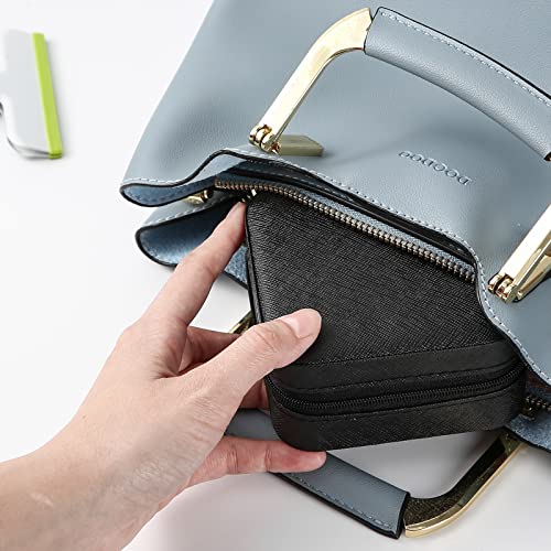 Neveika Portable Travel Mini Jewelry Box Leather Jewellery Ring Organizer Case Storage Gift Box Girls Women (black).