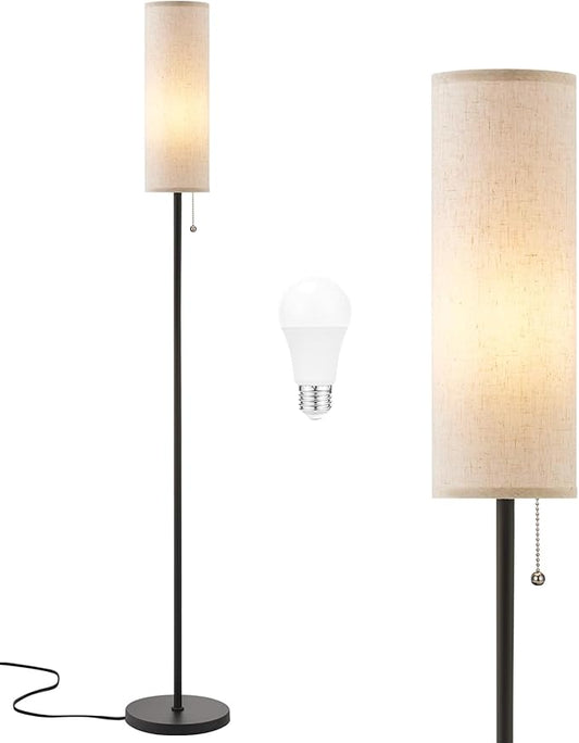 Ambimall 64'' Floor Lamp for Living Room with Bulb- Tall Lamps with Beige Lampshade & Pull Chain Switch, Pole Lamps for Be...