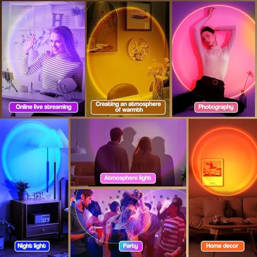 LEKEONE Sunset Lamp Projection, Sunset Night Light Rainbow Projector 180° 16 Color Changing 4 Modes, Vlog, Photography, De...
