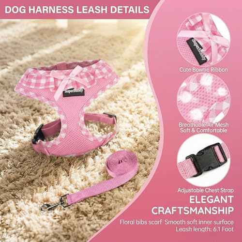 SuperBuddy Upgraded Soft Mesh Dog Harness, Super Breathable Lightweight Pet Harnesses for Puppy Dogs Outdoor Walking, Pink...