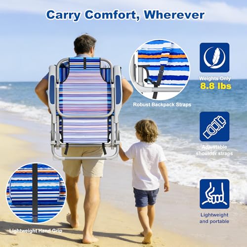 DIAMONDFORGE Lightweight Portable Beach Chair for Adults, 350 LBS Capacity Backpack Beach Chair, Reclining Beach Chair wit...