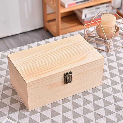 Voittozege Large Unfinished Wooden Box with Hinged Lid Unfinished Wooden Storage Box 10.6 x 8 x 5.7 Inch Wood Box Unfinish...