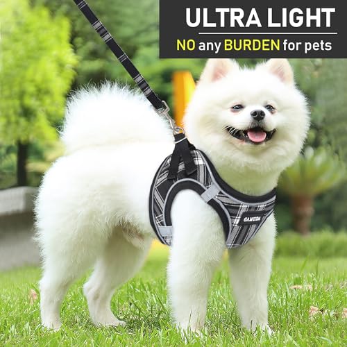 GAMUDA Small Dog Harness Collar and Leash Set, Step in No Chock No Pull Soft Mesh Adjustable Dog Vest Harnesses Plaid Refl...