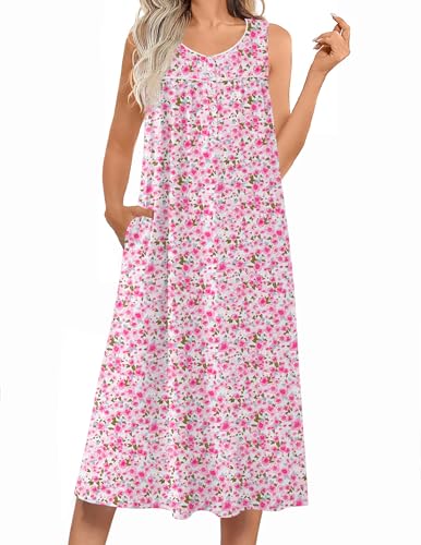Ekouaer Nightgowns for Women Long Sleeveless Night Gowns Ladies Soft Nightdress Victorian Sleepwear with Pockets S-XXXL