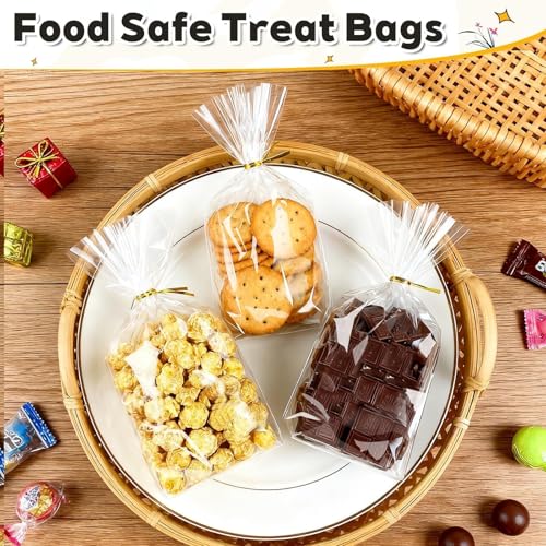 PigPotParty Cellophane Treat Bags 6x9 Inch, 50 Pack Clear Goodie Bags with Bottom Gusset for Stand-Up Display, Small Plast...