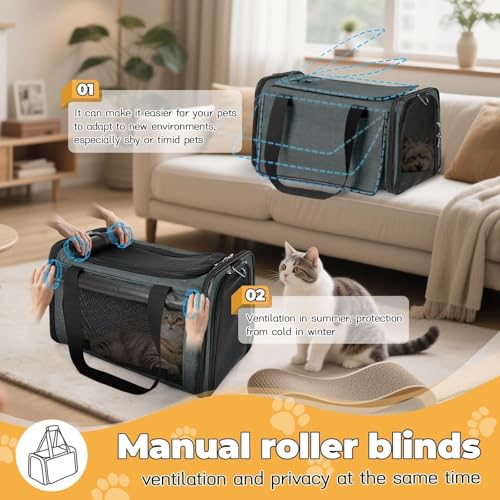 YUDODO 25 lbs Lightproof Soft Sided Pet Carrier for Large Cat & Small Dog Airline Approved Travel Puppy Carrier with Side ...