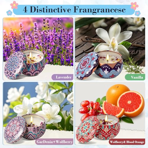4 Pack Scented Candles for Mom, Aromatherapy Small Candles Gift Set with 8% Essential Oils, Natural Soy Candle with Floral...