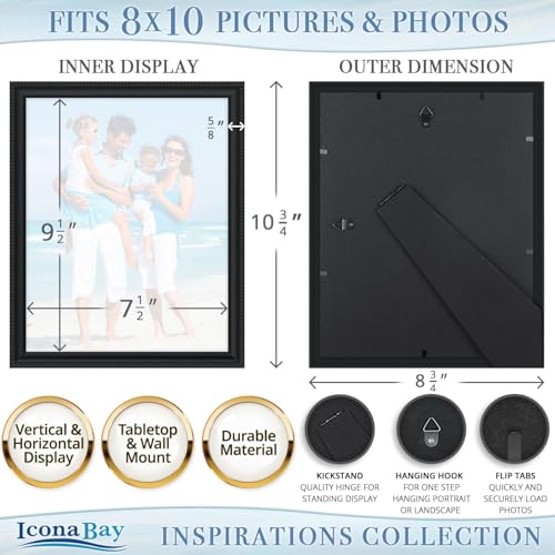 Icona Bay 8x10 Black Picture Frame Beautifully Detailed Molding, Contemporary Picture Frame Set, Wall Mount or Table Top, ...