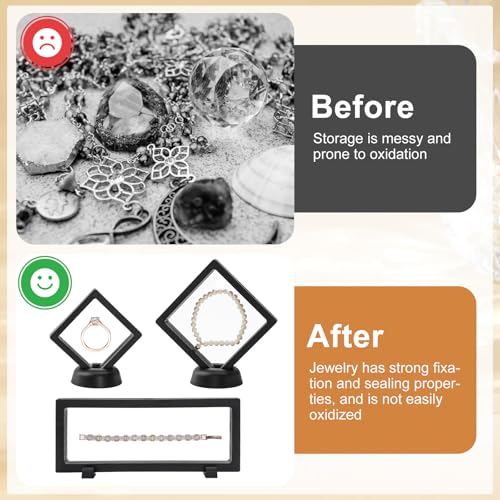 WCHOSOZH 36Pcs 3D Floating Display Case, Floating Coin Display Stand Holder with Base, Transparent PE Film Jewelry Storage...