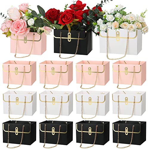 Lincia 12 Pcs Mother's Day Pink White Black Flower Box Wedding Flower Paper Gift Bag Bouquet Boxes with Handle Boxes for A...