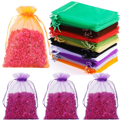 Hopttreely 50PCS Organza Wedding Favor Bags, 4x6 inches Jewelry Gift Bags with Drawstring for Party, Festival, Makeup (Mix...